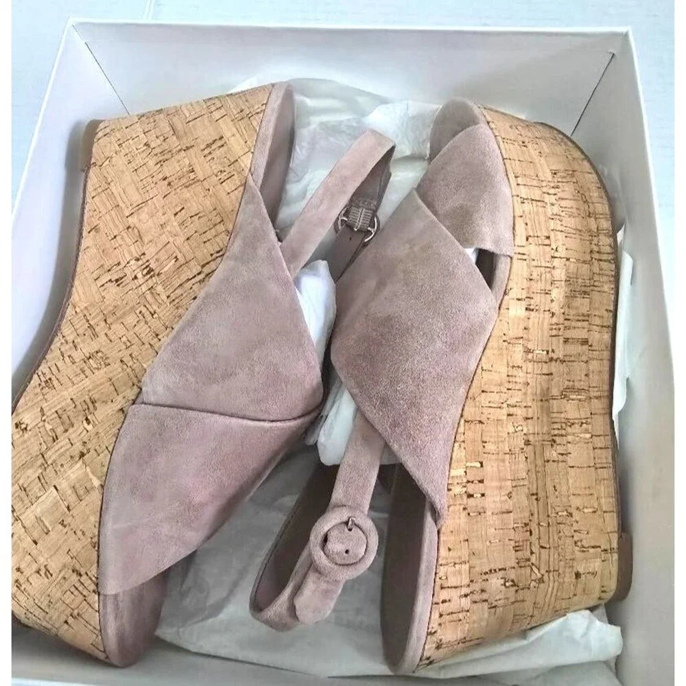 Diane von Furstenberg Juno Suede Slingback Wedge Sandals Beige Women's Size 10 M
